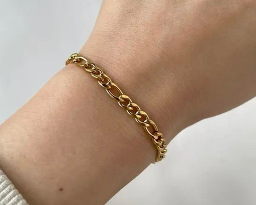 ステンレス つけっぱなしOK フィガロチェーン ブレスレット18k gold