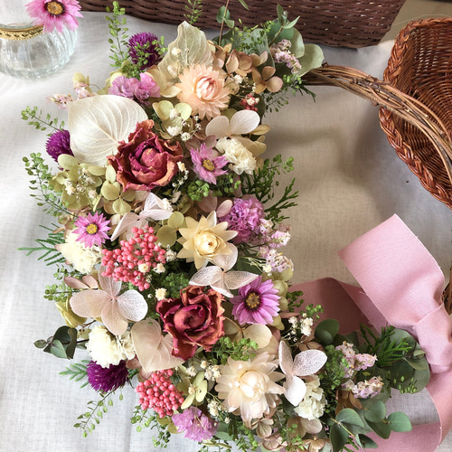 薔薇とピンク色のリース♡ドライフラワーリース ドライフラワー kyukyu  