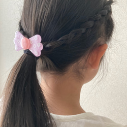 レトロポップ　リボンの名入れヘアクリップ/ヘアゴム 5枚目の画像