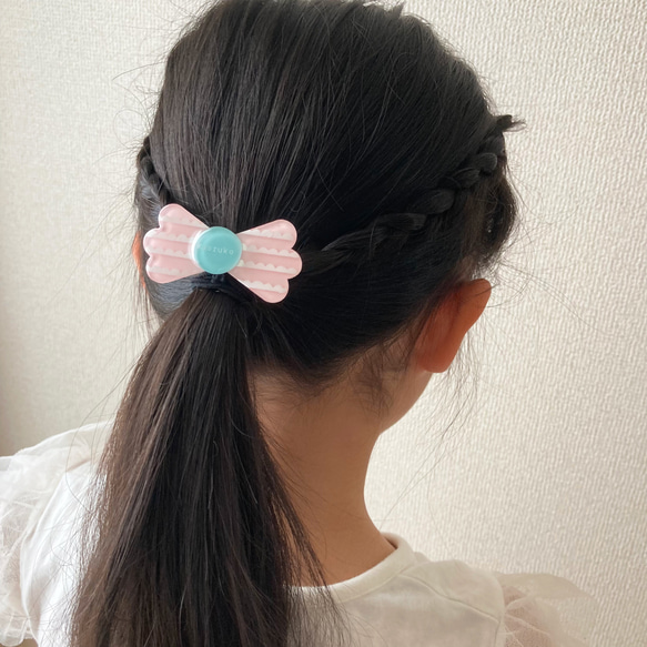 レトロポップ　リボンの名入れヘアクリップ/ヘアゴム 6枚目の画像