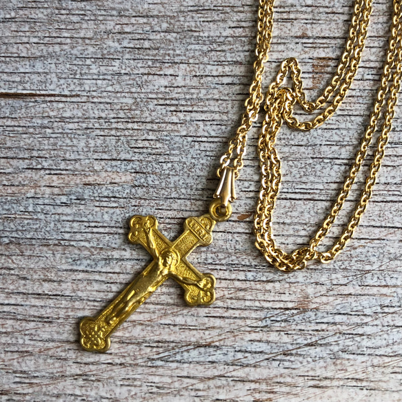 ヴィンテージ シンプル クロス チャーム ネックレス 十字架 キリスト ペンダント 2枚目の画像