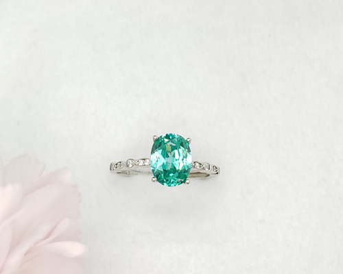 奇跡の煌めき パライバトルマリン リング 7x9mm CZの雫 スターリング