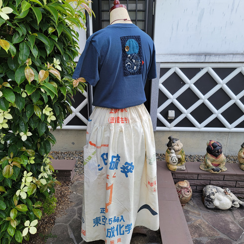 古布リメイク 長 粉袋の柿渋染めワンピース