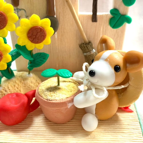 ☆ガーデニングわんちゃん(受注生産) 樹脂粘土 置物 その他置物