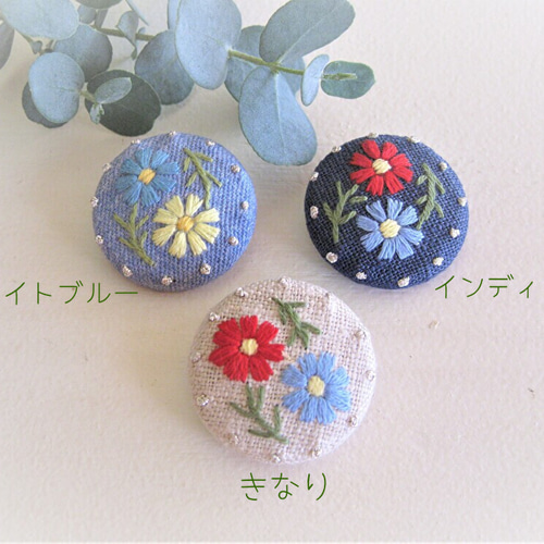 なっきです♪草花のリース刺繍　ペタンコポーチ　ハンドメイド 刺繍キット yulaのこころ躍る草花刺繍 ファスナーポーチ「ミモザ
