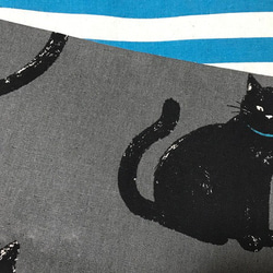 グレー地に黒猫柄半幅帯長尺リバ 4枚目の画像