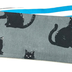 グレー地に黒猫柄半幅帯長尺リバ 5枚目の画像