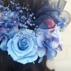 永生花藍玫瑰頭飾B玫瑰繡球嬰兒呼吸絲帶 第8張的照片