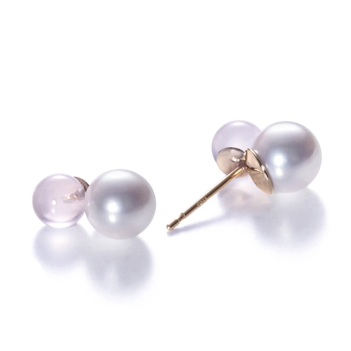 Irodama Earrings_K18(750)PG あこやパール&ローズクォーツ ピアス  