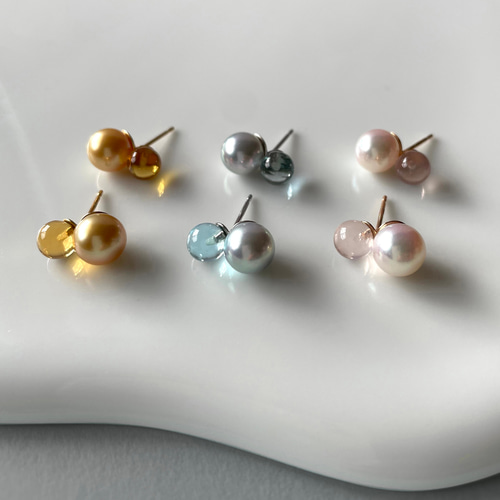 Irodama Earrings_K18(750)PG あこやパール&ローズクォーツ ピアス  