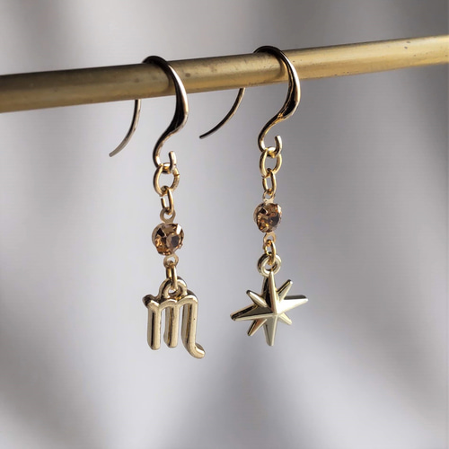 12星座』x『 12誕生石カラー☆クリスタルストーン』 星 八芒星 ピアス