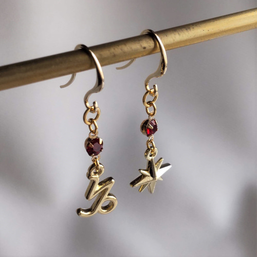 12星座』x『 12誕生石カラー☆クリスタルストーン』 星 八芒星 ピアス