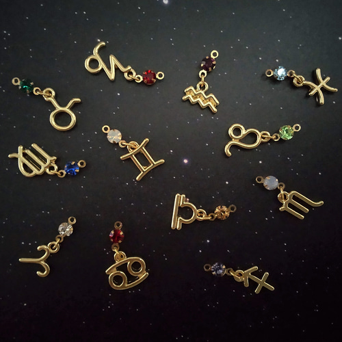 12星座』x『 12誕生石カラー☆クリスタルストーン』 星 八芒星 ピアス
