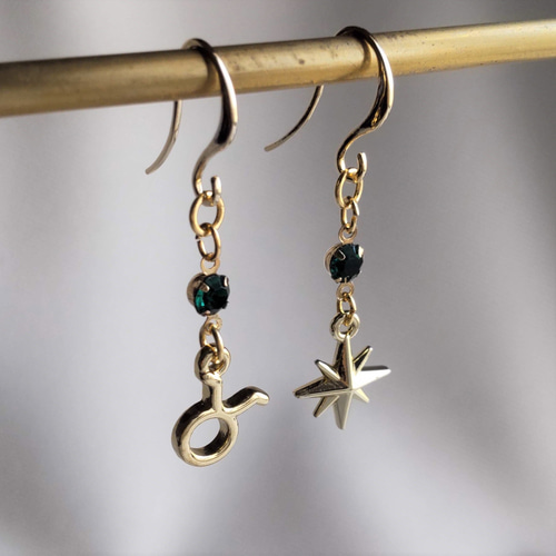 12星座』x『 12誕生石カラー☆クリスタルストーン』 星 八芒星 ピアス