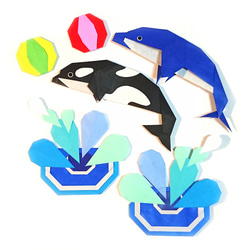 【折り紙】イルカ・シャチ・水しぶき・ボール 1枚目の画像