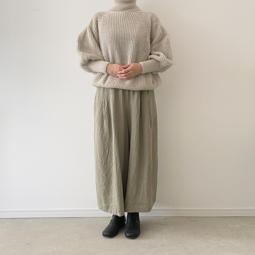 受注製作＊リネンウールマキシワイドパンツ(グリーン) ロングパンツ  