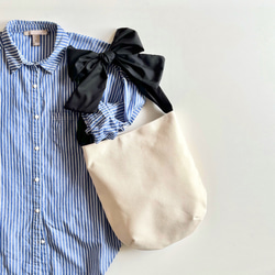 【受注生産】ショルダー・斜めがけ・手提げと3wayで使える！  canvas ribbon tote bag（生成） 1枚目の画像