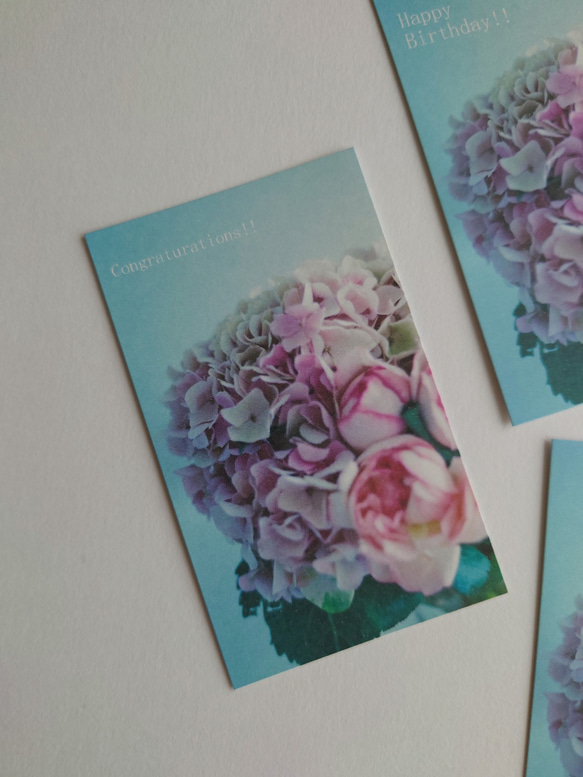 花束　メッセージカード　20枚入　バースデーカード　ミニカード　ショップカード　紫陽花　ラナンキュラス 2枚目の画像