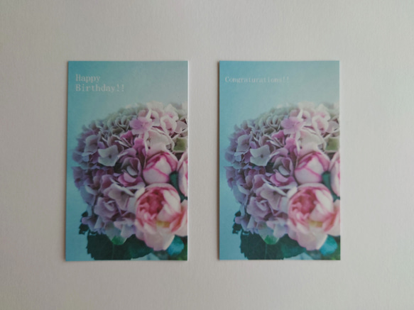花束　メッセージカード　20枚入　バースデーカード　ミニカード　ショップカード　紫陽花　ラナンキュラス 3枚目の画像