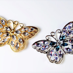 ブローチパーツ/蝶々チャーム/A級ガラスストーン 1個 ハンドメイド