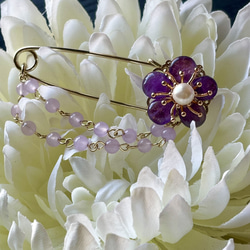 中華風　紫丁花　アメジストの花のピンブローチ 4枚目の画像