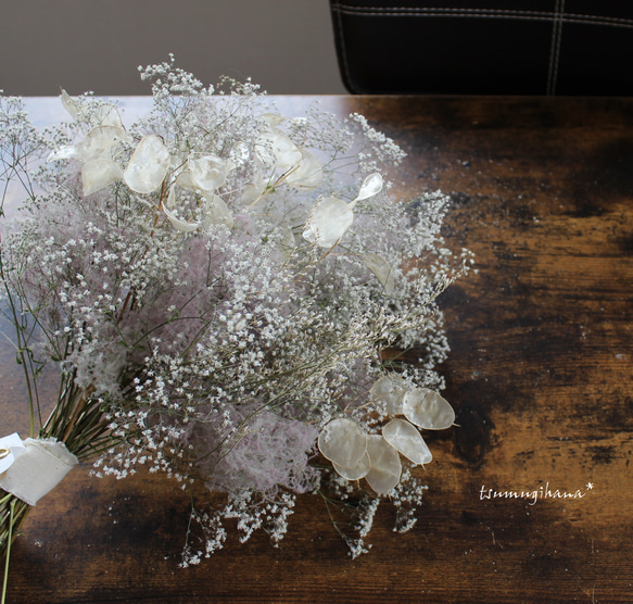 bouquet　【プシュケー】　ルナリアとスモークツリーのブーケスワッグ　　　ナチュラル　　ドライフラワー 8枚目の画像