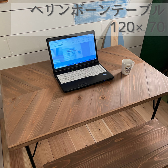 鉄脚風フレンチヘリンボーンテーブル【スクエア】　サイズオーダー ワークカウンター《奥行60㎝》アイアン脚 在宅ワークにも最適