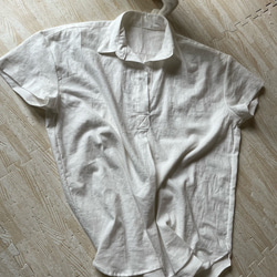 コットンリネンの半袖スキッパーシャツ☆オフホワイト 5枚目の画像