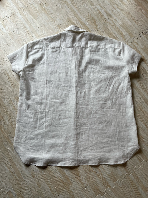 コットンリネンの半袖スキッパーシャツ☆オフホワイト 4枚目の画像