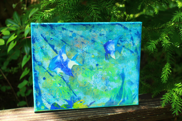 アート作品 アクリル画 命溢れる深海の生き物たちC 大きめキャンバス