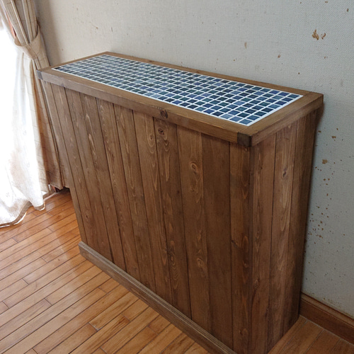 モザイクタイルのアイランドカウンター(空色タイル) ☆ご注文後製作 棚