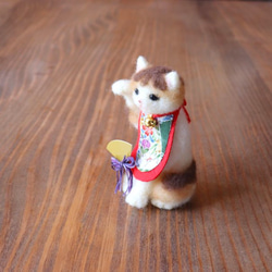 羊毛◆招き猫◆三毛扇　箱入り12.5cm 4枚目の画像
