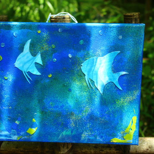 アート作品 アクリル画 命溢れる深海の生き物たちC 大きめキャンバス