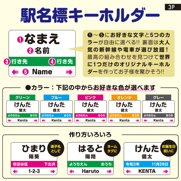 【駅名標型キーホルダー（大サイズ）】　名入れ　キーホルダー　ネームタグ　電車　新幹線　幼稚園 3枚目の画像