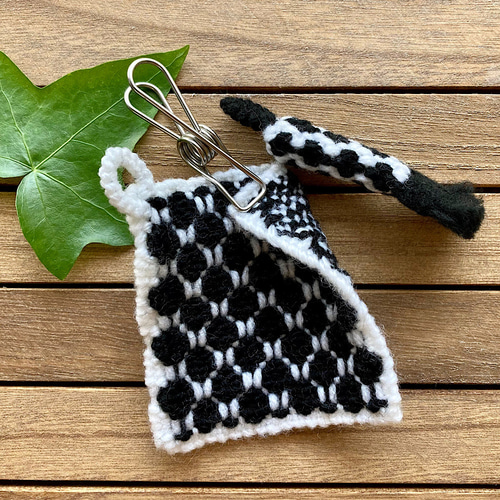 手織り タテワク柄アクリルたわし 2点セット 黒白 その他キッチン小物