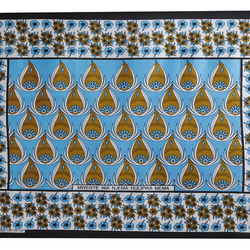 カンガ（ターコイズブルー × アンバー）アフリカ布 ファブリック 布 4枚目の画像
