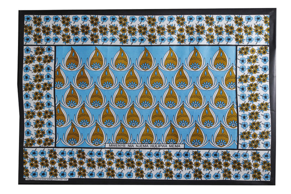 カンガ（ターコイズブルー × アンバー）アフリカ布 ファブリック 布 4枚目の画像