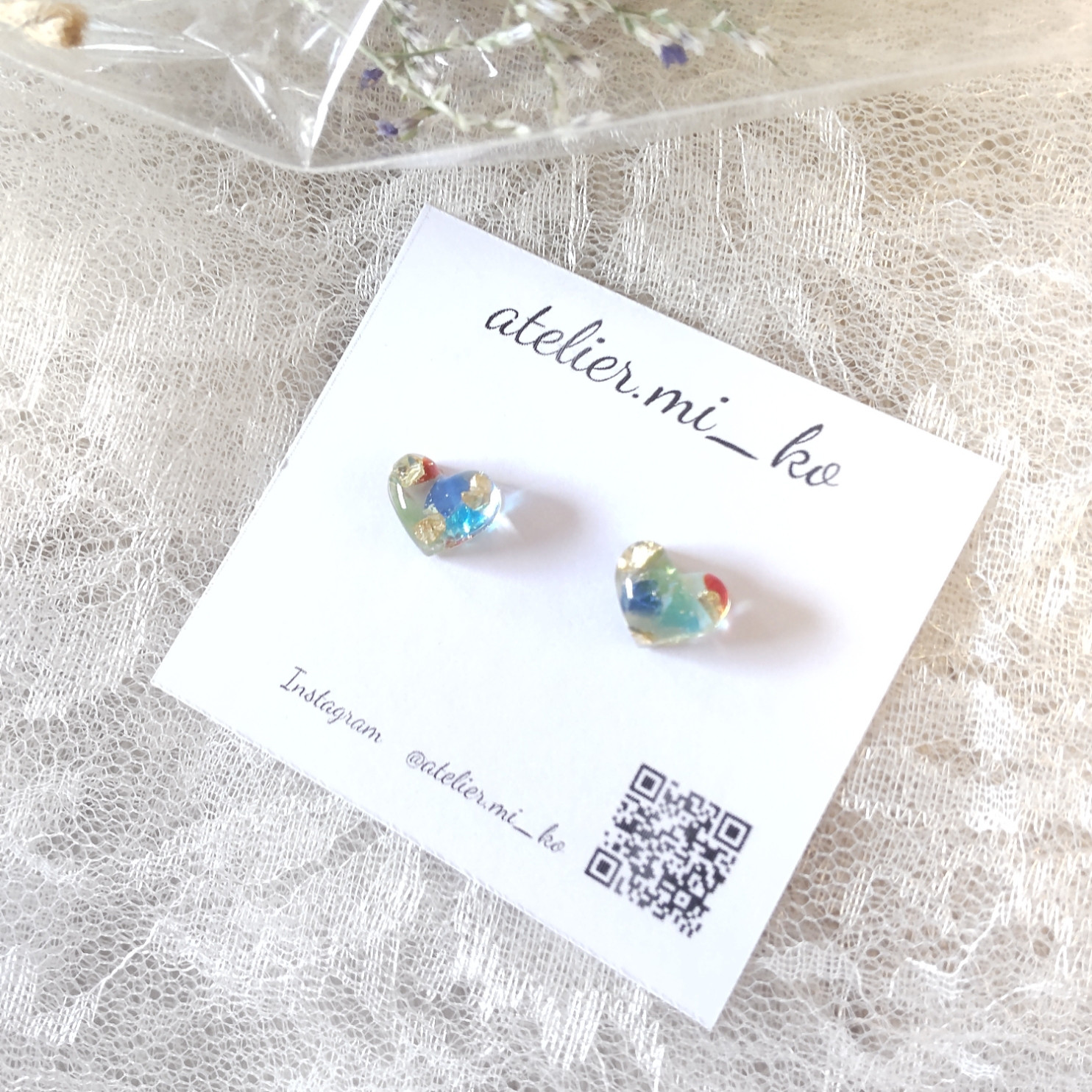 No.487-C 琉球ガラス♡ちっちゃなハート☆ピアス・イヤリング(イエロー