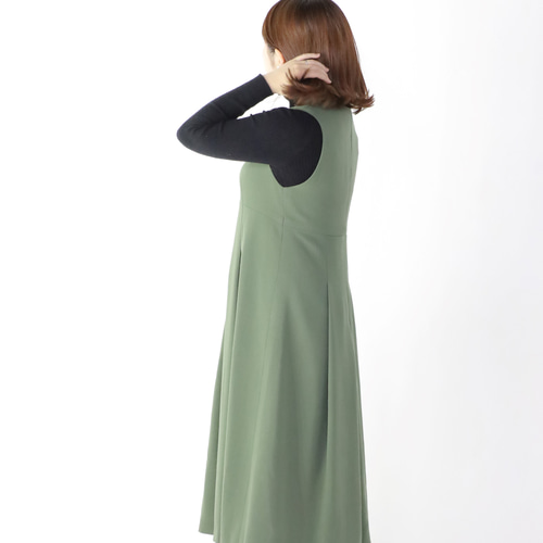 再お値下げしました！クラージュ　濃いグリーンのジャンパースカート Aラインボックスプリーツ ジャンバースカート セージグリーン