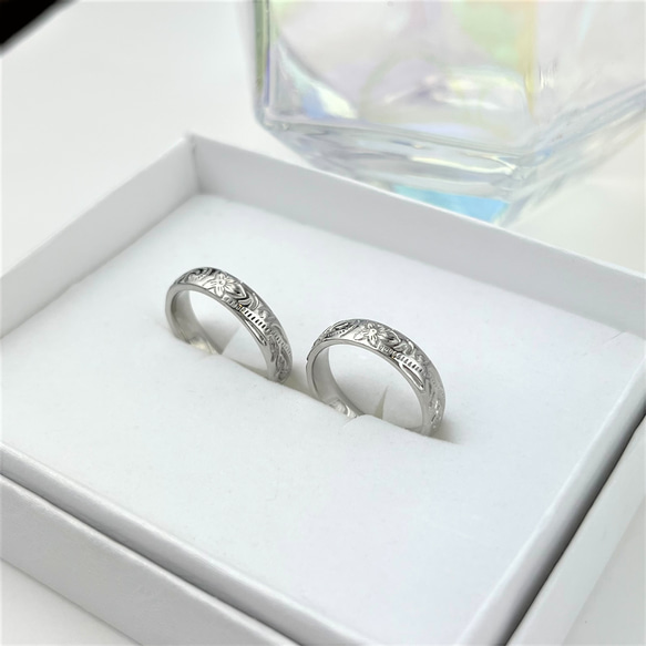 『愛と絆』Hawaiian Jewelry ペアリング 指輪 ステンレス 名入れ 刻印 誕生石 結婚指輪 マリッジリング 5枚目の画像