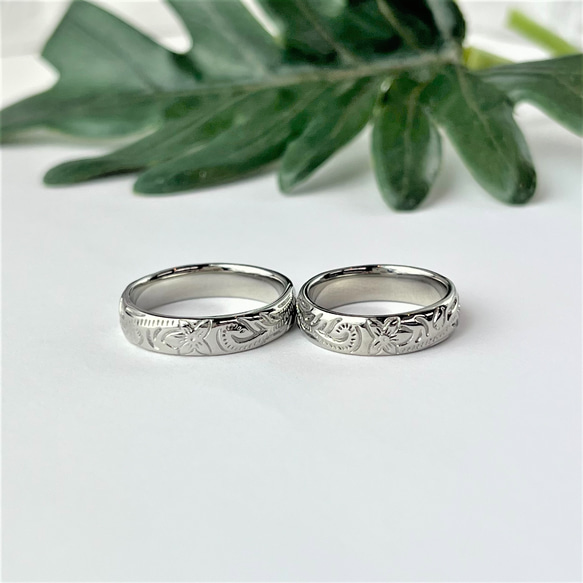 『愛と絆』Hawaiian Jewelry ペアリング 指輪 ステンレス 名入れ 刻印 誕生石 結婚指輪 マリッジリング 2枚目の画像