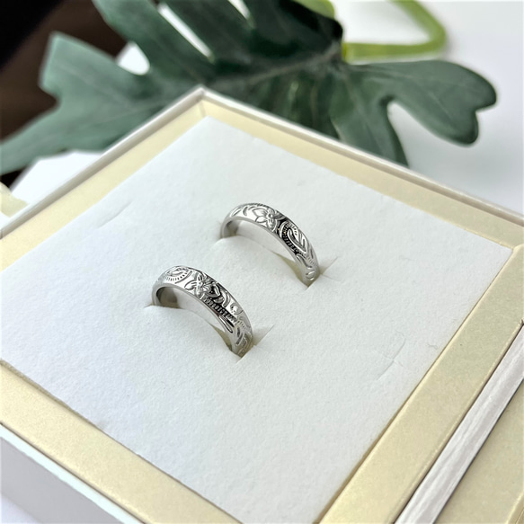 『愛と絆』Hawaiian Jewelry ペアリング 指輪 ステンレス 名入れ 刻印 誕生石 結婚指輪 マリッジリング 6枚目の画像