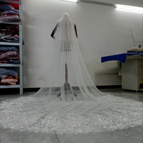 高品質！ ロングベール 繊細レース 豪華 花嫁/ウェディングドレス  