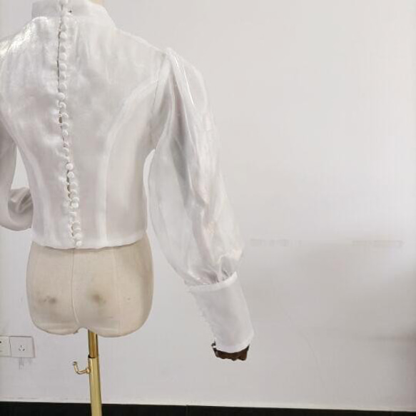 米白色上衣長袖包扣透明薄紗新娘/伴娘/婚禮 第4張的照片