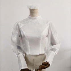 米白色上衣長袖包扣透明薄紗新娘/伴娘/婚禮 第1張的照片