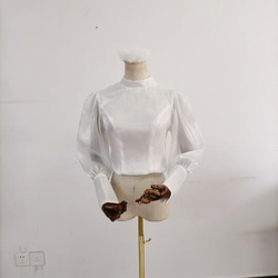 米白色上衣長袖包扣透明薄紗新娘/伴娘/婚禮 第11張的照片