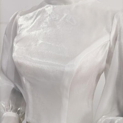 米白色上衣長袖包扣透明薄紗新娘/伴娘/婚禮 第10張的照片