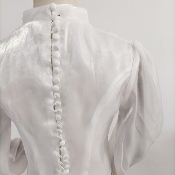 米白色上衣長袖包扣透明薄紗新娘/伴娘/婚禮 第5張的照片