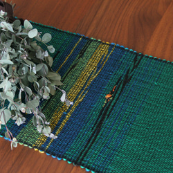 コットンウール手織りマット（大）　グリーン系　ランチョンマット/敷物/インテリア/花瓶敷き 3枚目の画像