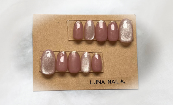 ピンクマグネット✨ミラーフレンチネイル ネイルチップ（つけ爪） luna